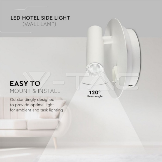 Luz lateral de hotel LED 3W+6W Blanco 3000K - 6