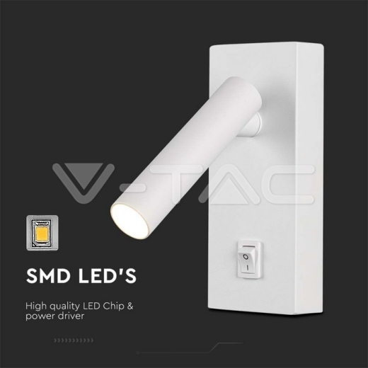 2W LED Wall Mounted Spotlight Square with Switch 4000K White Body - 4