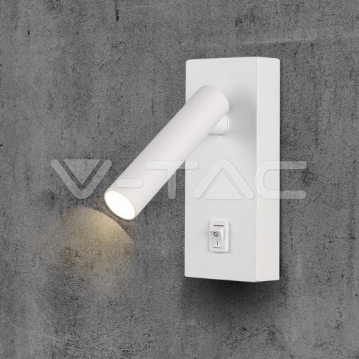 2W LED Wall Mounted Spotlight Square with Switch 4000K White Body - 8