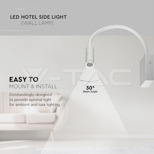 Luz lateral de hotel LED 3W blanca 3000K - 5