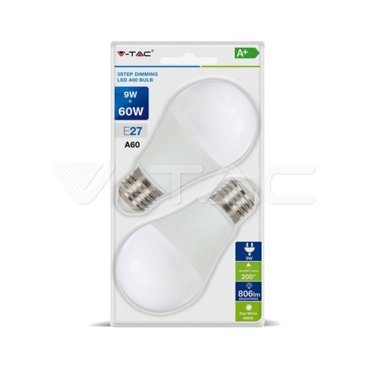 Bombilla LED 9W A60 E27 Plástico Regulación de 3 pasos Blanco Natural 2 pcs / Blister Pack - 1