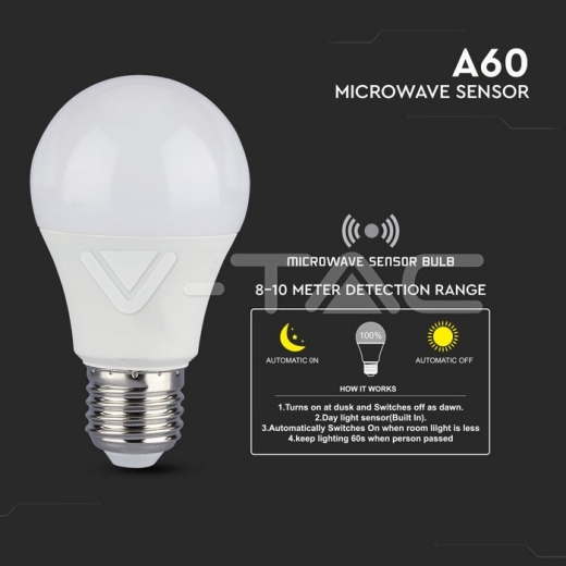 LED Bulb 11W E27 A60 RA80 Microwave Sensor 3000K - 3