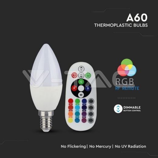 LED Bulb 3.5W E14 Candle Dimming Brightness RF Control RGB 4000K - 5