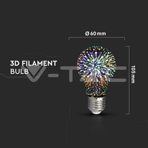 LED Bulb 3W E27 Filament 3D A60 3000K - 3