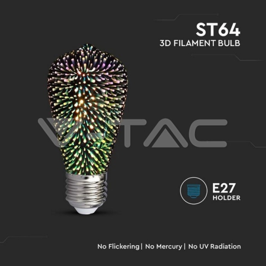 LED Bulb 3W Filament E27 ST64 3000K 3D - 2