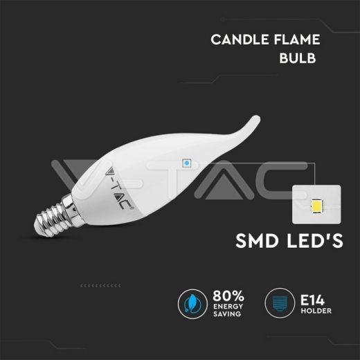 LED Bulb 4W E14 Candle Flame Warm White - 3