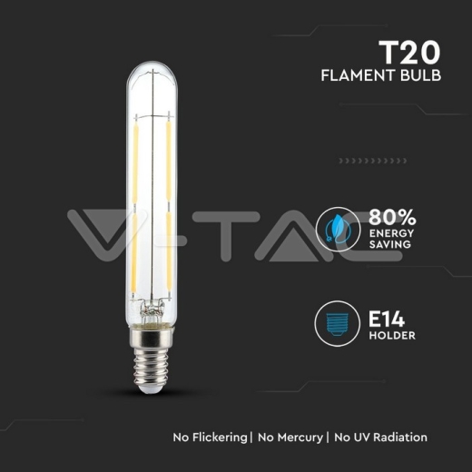 LED Bulb 4W E14 T20 Filament Clear Glass 4000K - 3