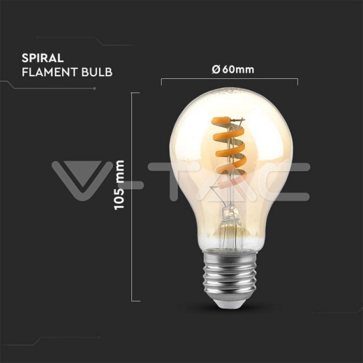 LED Bulb 4W E27 Filament A60 Amber 1800K - 4