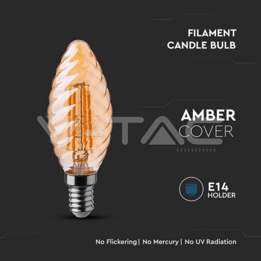 Bombilla LED 4W Filamento E14 Vela Torcida Amber 2200K - 2