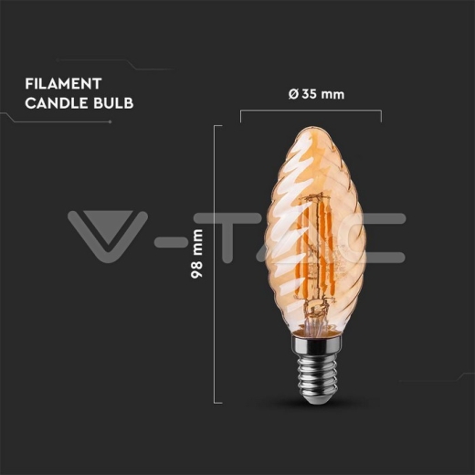 Bombilla LED 4W Filamento E14 Vela Torcida Amber 2200K - 4