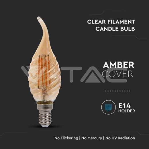 Bombilla LED 4W Filamento E14 Vela Amber 2200K - 2