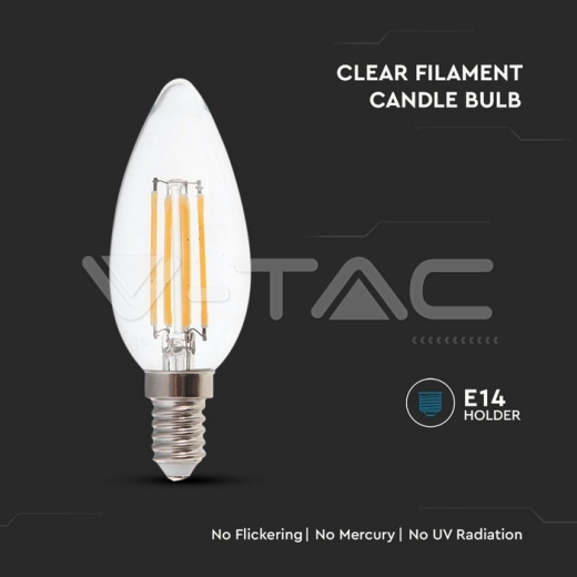 LED Bulb 4W Filament E14 Clear Cover Candle 3000K - 2