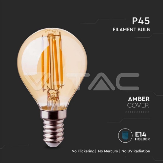 LED Bulb 4W Filament E14 P45 Amber Cover 2200K - 2