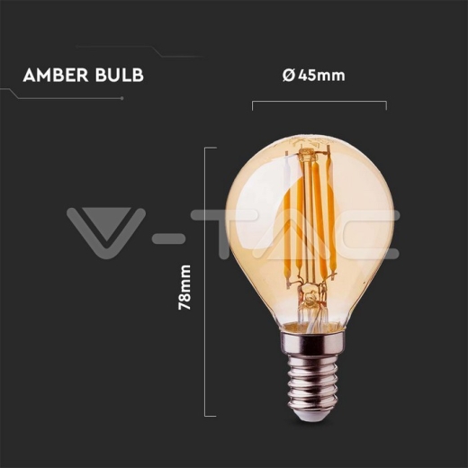 LED Bulb 4W Filament E14 P45 Amber Cover 2200K - 4