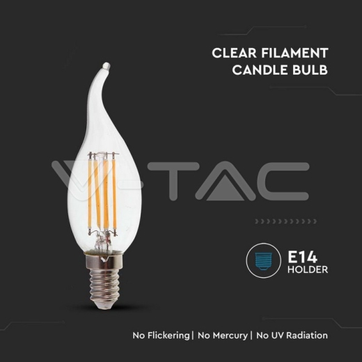 LED Bulb 4W Filament E14 Clear Cover Candle Flame 6500K - 2