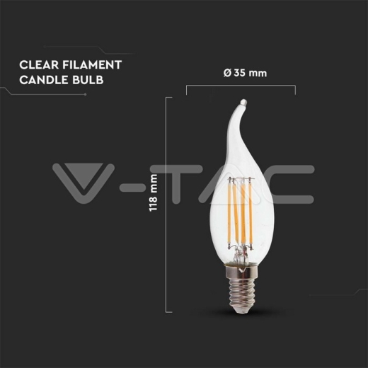 LED Bulb 4W Filament E14 Clear Cover Candle Flame 6500K - 4