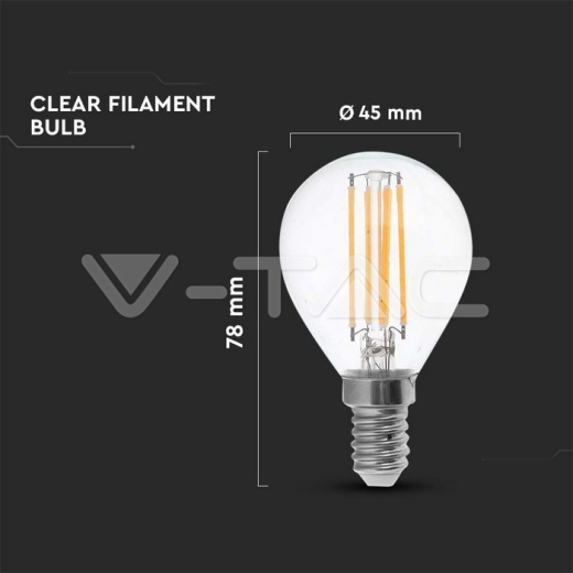 Bombilla LED 4W Filamento E14 P45 Transparente 3000K - 4