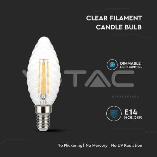 LED Bulb 4W Filament E14 Twist Candle Dimmable 3000K - 2