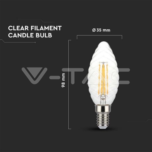 LED Bulb 4W Filament E14 Twist Candle Dimmable 3000K - 4