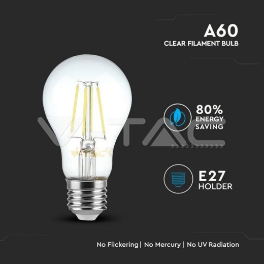 LED Bulb 4W Filament E27 A60 Clear Cover White - 2