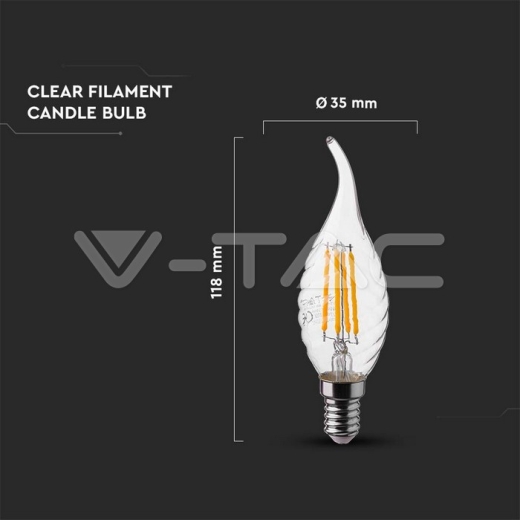 Bombilla LED de Filamento 4W E14 Vela Torcida 6500K - 4
