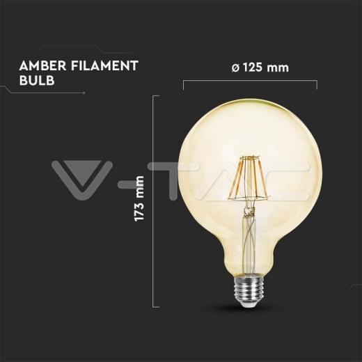 Bombilla LED 4W Filamento E27 G125 Ámbar 2200K - 4
