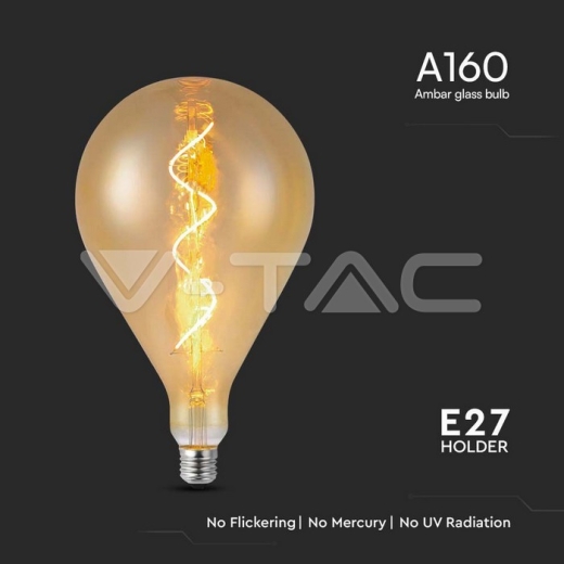 LED Bulb 4W Filament Spiral A160 2700K Amber Glass - 2