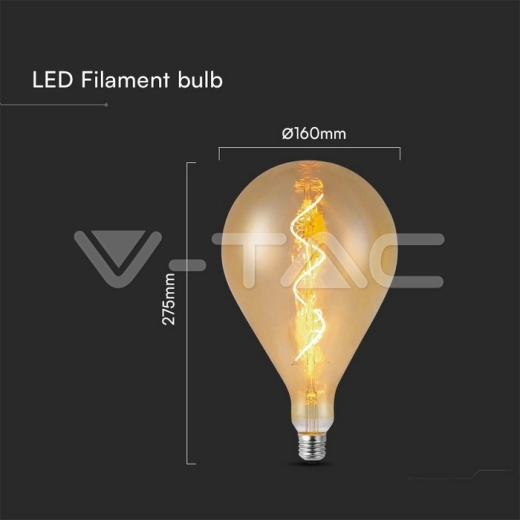 LED Bulb 4W Filament Spiral A160 2700K Amber Glass - 3