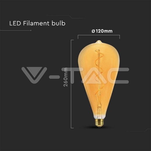 LED Bulb 4W Filament Spiral ST120 2700K Amber Glass - 3