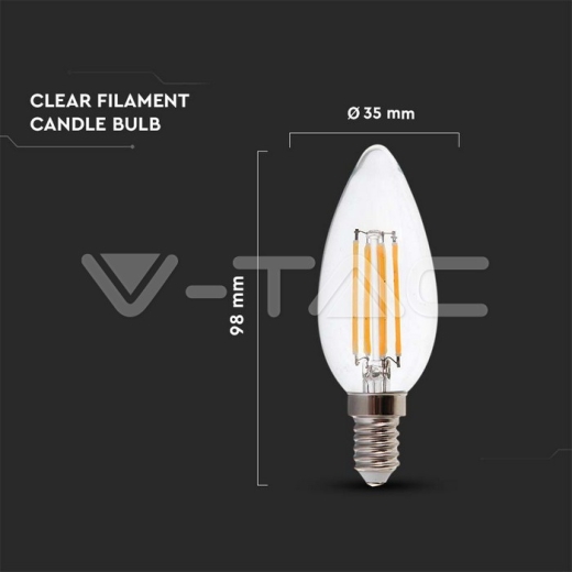 LED Bulb 5.5W Filament E14 Dimmable Clear Cover Candle 3000K - 4