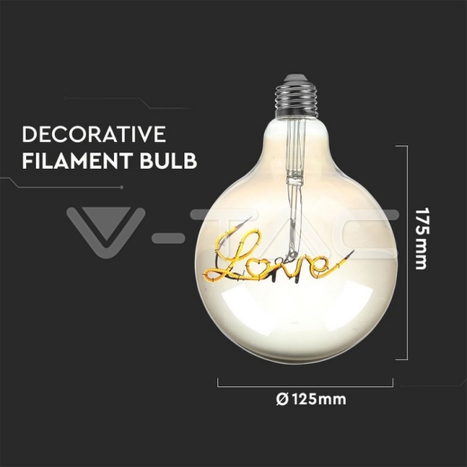 LED Bulb 5W E27 Filament G125 Smoky Glass 2200K - 4