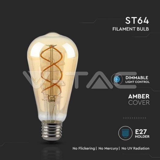 Bombilla LED 5W Filamento E27 ST64 Ambar Dimmable 2200K - 2