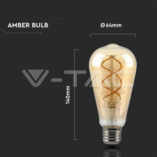 Bombilla LED 5W Filamento E27 ST64 Ambar Dimmable 2200K - 4