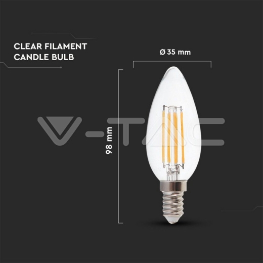 LED Bulb 6W Filament E14 Clear Cover Candle 2700K 130 lm/W - 4