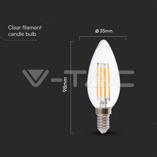 LED Bulb 6W Filament E14 Clear Cover Candle 3000K 130LM/W - 4