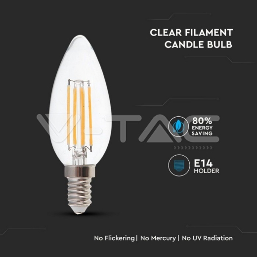 LED Bulb 6W Filament E14 Clear Cover Candle 4000K 130 lm/W - 2