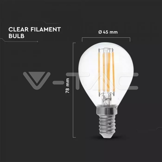 LED Bulb 6W Filament E14 P45 Clear Cover 2700K - 4