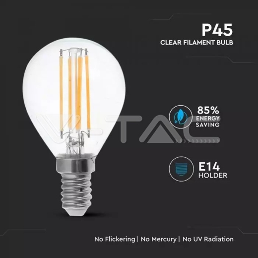 LED Bulb 6W Filament E14 P45 Clear Cover 4000K 130lm/W - 2