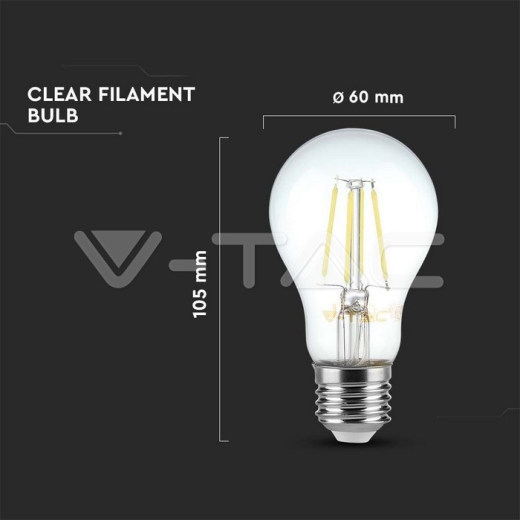 Bombilla LED 6W Filamento E27 A60 Transparente 3000K - 4