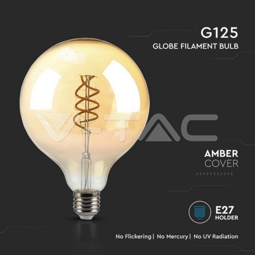 LED Bulb 6W Filament E27 G125 Amber Glass 1800K - 2