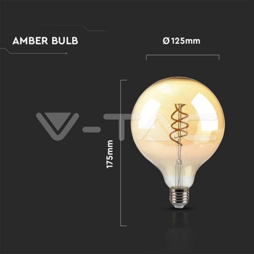 LED Bulb 6W Filament E27 G125 Amber Glass 1800K - 4