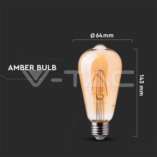 LED Bulb 6W Filament E27 ST64 Amber Cover 2200K - 4