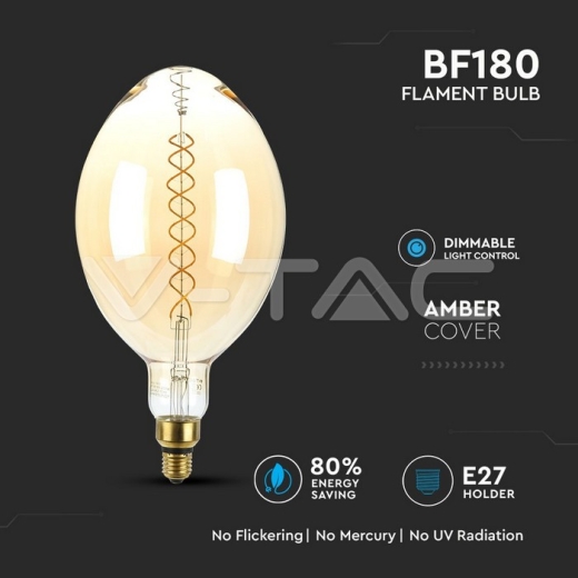 LED Bulb 8W Double Filament E27 BF180 Amber Dimmable 2000K - 3