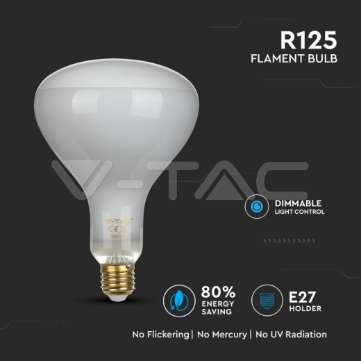 LED Bulb 8W Straight Filament E27 R125 Dimmable 2700K - 2