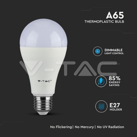 LED Bulb SAMSUNG Chip 17W E27 A65 Plastic 6400K Dimmable - 3