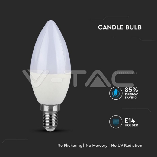 LED Bulb SAMSUNG Chip 4.5W E14 A++ Plastic Candle 3000K - 4