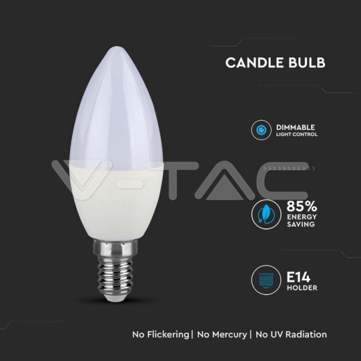 LED Bulb SAMSUNG Chip 5.5W E14 Plastic Dimmable Candle 6400K - 4