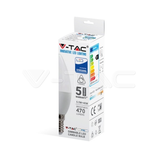 LED Bulb SAMSUNG Chip 5.5W E14 Plastic Dimmable Candle 6400K - 9
