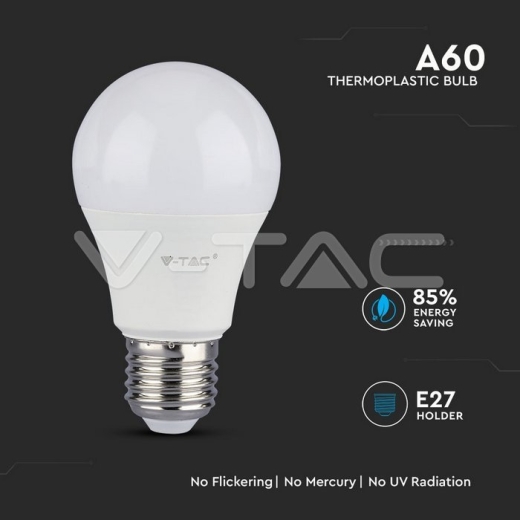 LED Bulb SAMSUNG Chip 8.5W E27 A++ A60 Plastic 6400K - 3