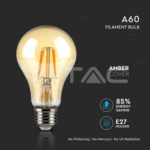 LED Bulb SAMSUNG Chip Filament 4W E27 A60 Amber Cover 2200K - 3
